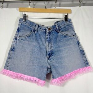Rustler Vintage Upcycled Denim Shorts with Pink Trim
